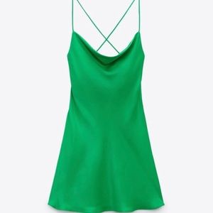 NWT zara green silk dress